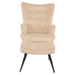 Πολυθρόνα Μπερζέρα Με Υποπόδιο ArteLibre LENNOX Μπεζ Βελούδο/Ξύλο 96x68x73cm