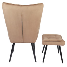 Πολυθρόνα Μπερζέρα Με Υποπόδιο ArteLibre LENNOX Καφέ Βελούδο/Ξύλο 96x68x73cm