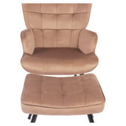 Πολυθρόνα Μπερζέρα Με Υποπόδιο ArteLibre LENNOX Καφέ Βελούδο/Ξύλο 96x68x73cm