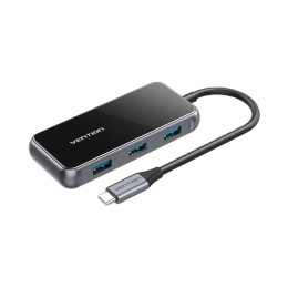 Vention Multi-Function usb-c to Usb3.0*4/pd Docking Station 0.15m Gray Mirrored Surface Type (Tfdhb) (Ventfdhb)