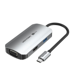 Vention usb-c to Hdmi/vga/usb 3.0/pd Docking Station 0.15m Gray Aluminum Alloy Type (Tqahb) (Ventqahb)