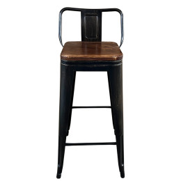 Σκαμπό Bar ArteLibre Βιομηχανικού Τύπου Vintage MOLERO II Μαύρο Αντικέ/Καφέ Μέταλλο/Ξύλο 44x44x94cm