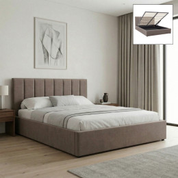 Κρεβάτι Renata Megapap Υφασμάτινο με Αποθηκευτικό Χώρο Χρώμα Μπεζ 150x200εκ.