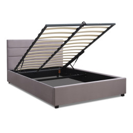 Κρεβάτι Olmo Megapap Βελούδινο με Αποθηκευτικό Χώρο Χρώμα Γκρι 160x200εκ.