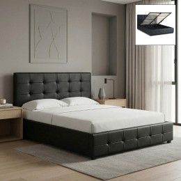 Κρεβάτι iro Megapap από Τεχνόδερμα με Αποθηκευτικό Χώρο Χρώμα Μαύρο 150x200εκ.