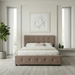 Κρεβάτι iro Megapap Υφασμάτινο με Αποθηκευτικό Χώρο Χρώμα Μπεζ - Καφέ 150x200εκ.