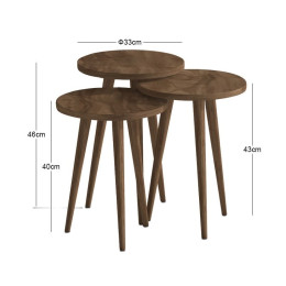 Τραπεζάκι Βοηθητικό σετ 3 τμχ Cruz Megapap Χρώμα Καρυδί Ø33x46εκ.