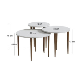 Τραπεζάκι Σαλονιού σετ 3 τμχ Nola Megapap Χρώμα Λευκό Ø60x46εκ.