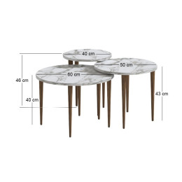 Τραπεζάκι Σαλονιού σετ 3 τμχ Nola Megapap Χρώμα Λευκό εφέ Μαρμάρου Ø60x46εκ.