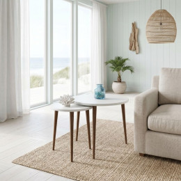 Τραπεζάκι Σαλονιού σετ 2 τμχ Nola Megapap Χρώμα Λευκό Ø60x46εκ.