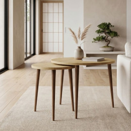 Τραπεζάκι Σαλονιού σετ 2 τμχ Nola Megapap Χρώμα Sapphire oak Ø60x46εκ.