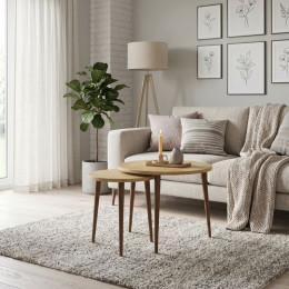 Τραπεζάκι Σαλονιού σετ 2 τμχ Nola Megapap Χρώμα Sapphire oak Ø60x46εκ.