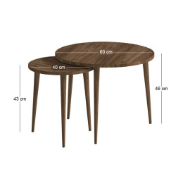 Τραπεζάκι Σαλονιού σετ 2 τμχ Nola Megapap Χρώμα Καρυδί Ø60x46εκ.