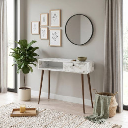 Κονσόλα Napoli Megapap Χρώμα Λευκό εφέ Μαρμάρου 90x29x88εκ.