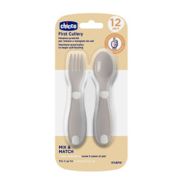 Chicco Πρώτο Σετ Κουτάλι/Πιρούνι Natural  Γκρι Για 12+ Μηνών