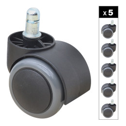 Ανταλλακτικά Ροδάκια Megapap για Καρέκλες Γραφείου σετ 5 τμχ Χρώμα Μαύρο - Γκρι