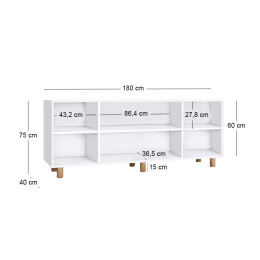 Μπουφές Bohemian Megapap Χρώμα Λευκό - Φυσικό Οξιάς 180x40x75εκ.