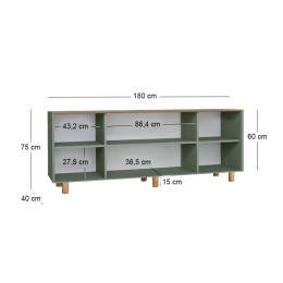 Μπουφές Bohemian Megapap Χρώμα Πράσινο - Φυσικό Οξιάς 180x40x75εκ.