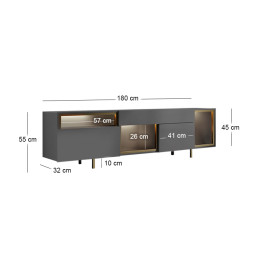 Έπιπλο Τηλεόρασης Norm Megapap με led rgb Χρώμα Ανθρακί - Χρυσό 180x32x55εκ.