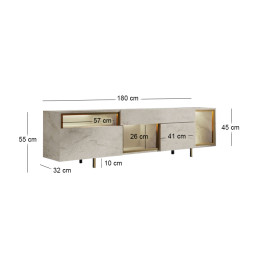 Έπιπλο Τηλεόρασης Norm Megapap με led rgb Χρώμα Travertine - Χρυσό 180x32x55εκ.