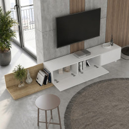 Έπιπλο Τηλεόρασης Enstey Megapap Επεκτεινόμενο Χρώμα Sapphire oak - Λευκό 260x41,8x33,5εκ.