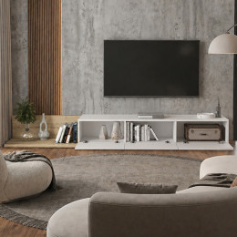 Έπιπλο Τηλεόρασης Enstey Megapap Επεκτεινόμενο Χρώμα Sapphire oak - Λευκό 260x41,8x33,5εκ.