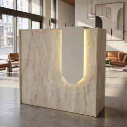 Γραφείο Υποδοχής - Reception Navita Megapap με led Χρώμα Travertine - Sandstone 113,6x42x111,8εκ.