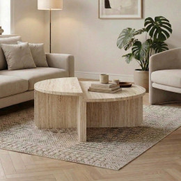 Τραπεζάκι Σαλονιού Aloeva Megapap Χρώμα Travertine Ø90x37εκ.