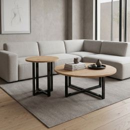 Τραπεζάκι Σαλονιού σετ 2 τμχ Mesa Megapap Χρώμα Sapphire oak Ø90x35,5εκ.