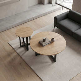 Τραπεζάκι Σαλονιού σετ 2 τμχ Mesa Megapap Χρώμα Sapphire oak Ø90x35,5εκ.