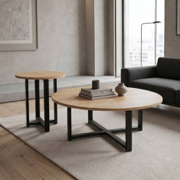 Τραπεζάκι Σαλονιού σετ 2 τμχ Mesa Megapap Χρώμα Sapphire oak Ø90x35,5εκ.