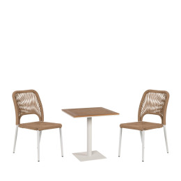 Σετ Τραπεζαρία Κήπου ArteLibre NAMIBIA Λευκό/Καρυδί Αλουμίνιο/Ξύλο Με 2 Καρέκλες 14990256