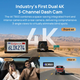 70mai Dash cam 4k T800 & hd Rear Cam. & 512gb sd 3-Channel w/ Dual 4k, Imx678, hdr Night Vision, ai