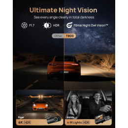 70mai Dash cam 4k T800 & Rear Cam. & 256gb sd 3-Channel w/ Dual 4k, Imx678, hdr Night Vision, ai det