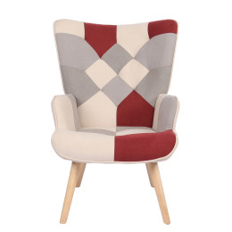 Πολυθρόνα ArteLibre BRIAR Μπορντό/Γκρι Patchwork Ύφασμα/Ξύλο 73x69x96cm