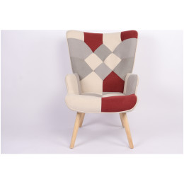 Πολυθρόνα ArteLibre BRIAR Μπορντό/Γκρι Patchwork Ύφασμα/Ξύλο 73x69x96cm