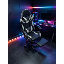 A9937 ΜΑΥΡΟ/ΓΚΡΙ PVC ΠΟΛΥΘΡΟΝΑ GAMING/ΜΕ ΥΠΟΠΟΔΙΟ 64X59X43-112/53-125εκ.
