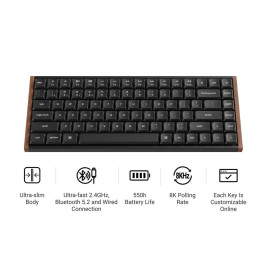 Keychron k3 Ultra (K3u-h1) qmk 8k Wireless Mechanical Keyboard red Switch low Profile Wood Frame 75%