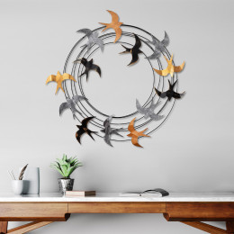 Διακοσμητικό Τοίχου Spiral Flock Megapap Μεταλλικό Χρώμα Μαύρο - Bronze - Ασημί 87x87εκ.