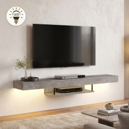 Έπιπλο Τηλεόρασης Επιτοίχιο Albares Megapap με led Χρώμα Γκρι Σκυροδέματος 150x29,6x22εκ.
