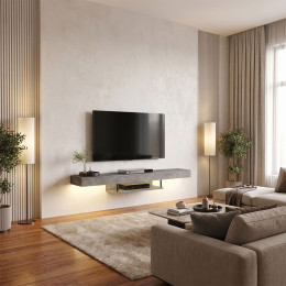 Έπιπλο Τηλεόρασης Επιτοίχιο Albares Megapap με led Χρώμα Γκρι Σκυροδέματος 150x29,6x22εκ.