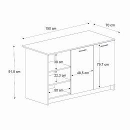 Τραπέζι - Πάγκος Κουζίνας Peres Megapap Χρώμα Sepet oak 150x70x91,8εκ.