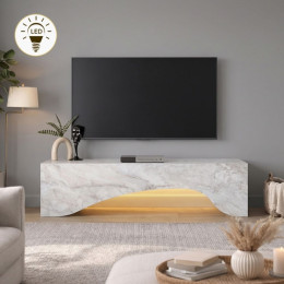 Έπιπλο Τηλεόρασης Mara Megapap με led Χρώμα Λευκό εφέ Μαρμάρου 150x31,4x40εκ.