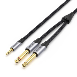 Vention Cotton Braided trs 3.5mm Male to 2*6.5mm Male Audio Cable 5m Gray Aluminum Alloy Type (Barhj) (Venbarhj)