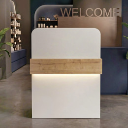 Γραφείο Υποδοχής - Reception Telmos Megapap με led Χρώμα Λευκό - Sapphire oak 90x43,6x119,2εκ.
