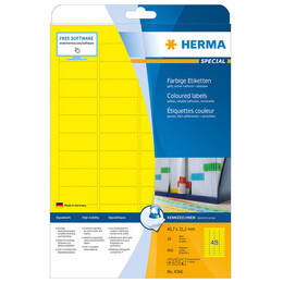 Ετικέτες Herma Κίτρινες Removable 45,7x21,2mm 20 Φύλλα 960 Ετικέτες No 4366