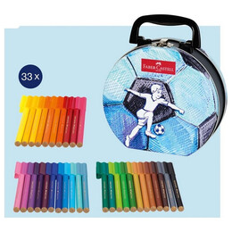 Μαρκαδόροι Connector Faber-Castell Λεπτοί Ζωγραφικής Σε Μεταλλική Κασετίνα Ποδόσφαιρο 33 Χρώματα 155538
