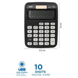 Αριθμομηχανή MP Ηλιακό & Μπαταρίες 10 Ψηφία Μαύρο PE026