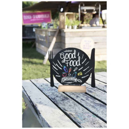 Μαυροπίνακας Επιτραπέζιος Securit Διπλής Όψης με Ξύλινη Βάση Πιάτο FBT-PLATE