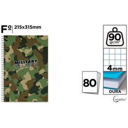 Τετράδιο Σπιράλ καρέ 1Θεμ. 80 ΦΥΛ 90γρ πολύ σκληρό εξώφυλλο MILITARY Α4 MP PB148-09